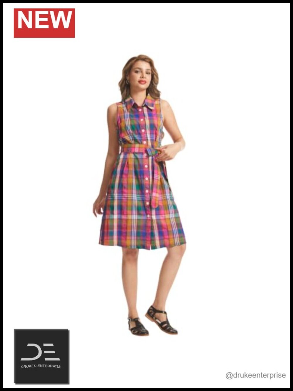 Sleeveless Shirt Dress with Pockets Button Front Midi